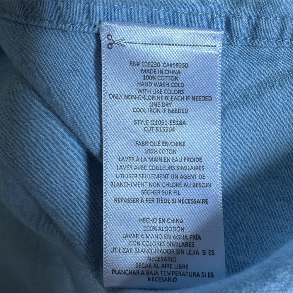 Equipment Women’s Sky Blue Mandel Cotton Chambray Long Sleeve Shirt- Size Small - Picture 4 of 10